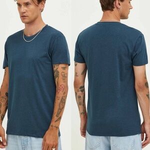 NWT Samsoe Silk Blend Blue T-Shirt Mens Size Large Short Sleeve Tee Barasat Top‎